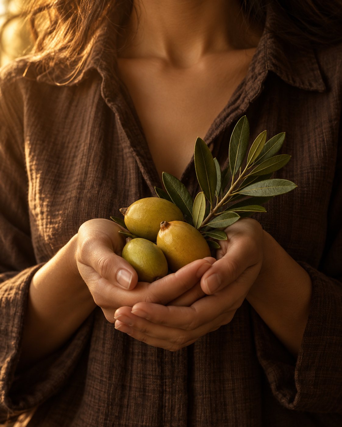 Argan meyvelerini avuçlarında tutan eller